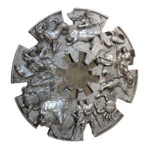 "Finesse Originals" 1970s Metallic Brutalist Zodiac Wall Sculpture Mirror