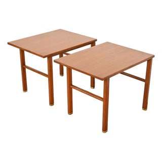 Edward Wormley for Dunbar Walnut and Brass Nightstands or End Tables, Pair For Sale