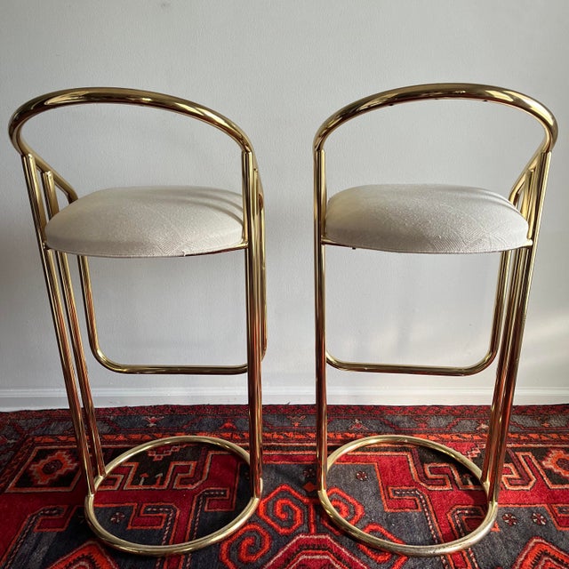 1980s Vintage Bar Stools Tubular Gold by American of Martinsville - A Pair For Sale - Image 5 of 10