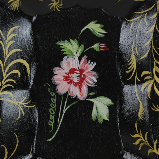 Black Pair of Iron Hand-Painted Floral Trays For Sale - Image 8 of 10