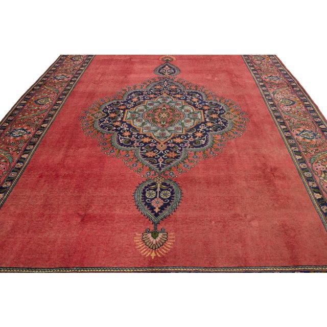Terra Cotta Terracota Vintage Tabriz Room Size Wool Rug With Medallion Motif For Sale - Image 8 of 8