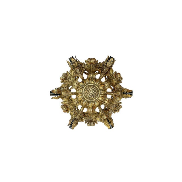 Wooden Floral Carved Ceiling Light in Polychrome from CN Firenze, 1970s For Sale - Image 14 of 14