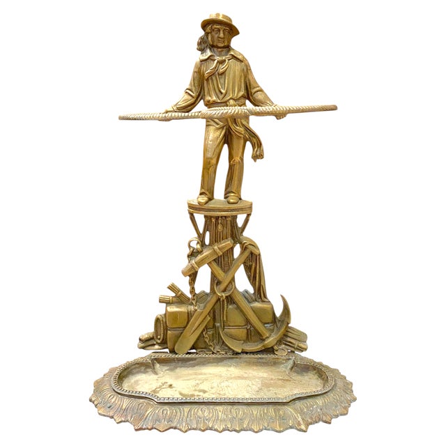 French Early 20th Century French Gilt Bronze Umbrella Stand 26"h Nautical Sailor Anchor Decor Antique For Sale - Image 3 of 17