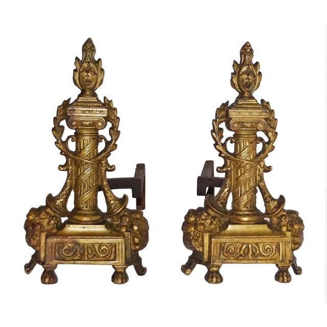 Antique Neoclassical Andirons - A Pair For Sale - Image 4 of 4