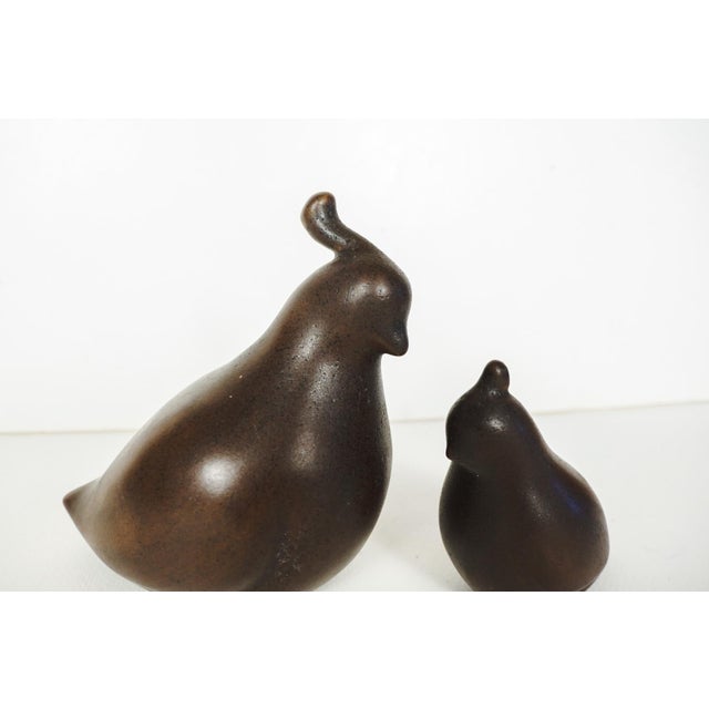 Ceramic Duncan Modern MCM Set of 2 Ceramic Mold Brown Quail Figurines Pottery Hen & Chick For Sale - Image 7 of 9
