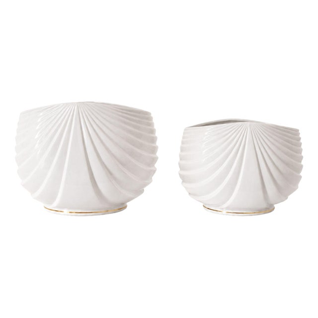 Mid-Century Modern Ceramic White and Gold Vases by Gio Ponti, Italy, Set of 2 For Sale