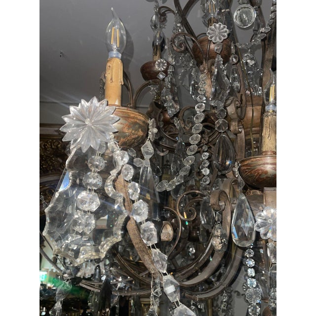 Early 19th Century Monumental Venetian Wrought Iron, Wood & Crystal Chandelier For Sale - Image 11 of 14