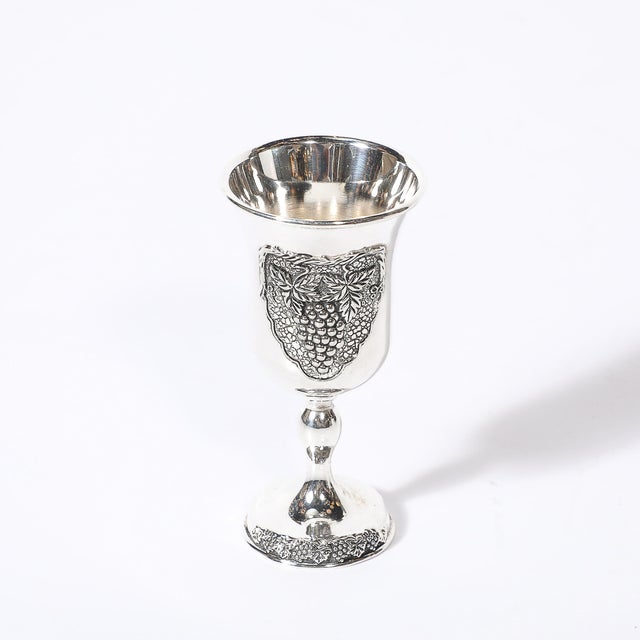 Mid-Century Silver Plated Fountain Kiddush Cup Set in Grape & Vine Motif For Sale - Image 11 of 18