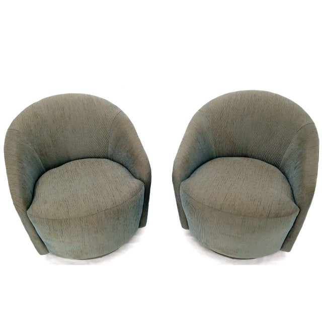 Pair of Barrel Back Tub Swivel Lounge Slipper Chairs Milo Baughman Style For Sale - Image 6 of 11