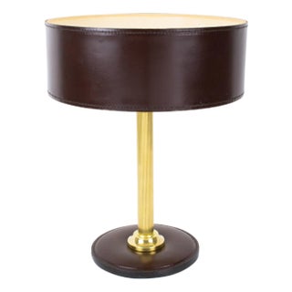 Jacques Adnet Brown Hand-Stitched Leather-Clad Table Lamp For Sale