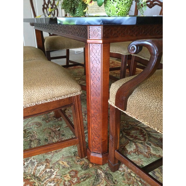 English Vintage Century Furniture Chinese Chippendale Style Fretwork Dining Table With Beveled Glass Top. For Sale - Image 3 of 11