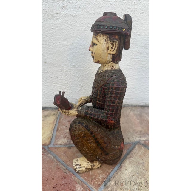 Mid 20th Century Mid 20th Century Hand-Carved Chinese Wooden Figural Sculpture of Seated Musician With String Instrument For Sale - Image 5 of 10