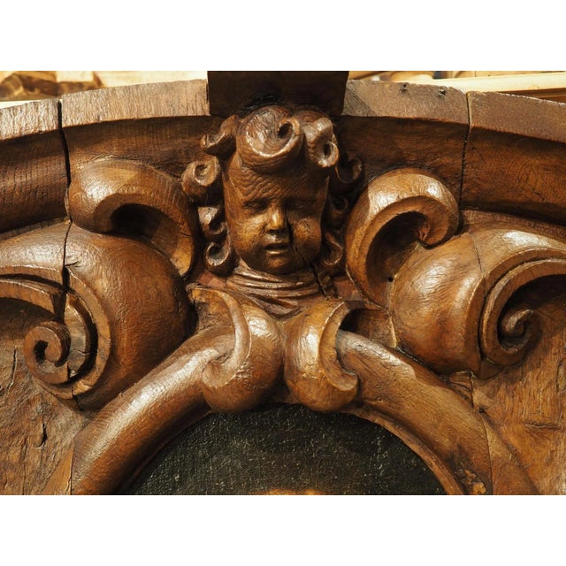 17th Century French Carved Oak Cartouche Panel With Portrait Painting For Sale In Dallas - Image 6 of 12