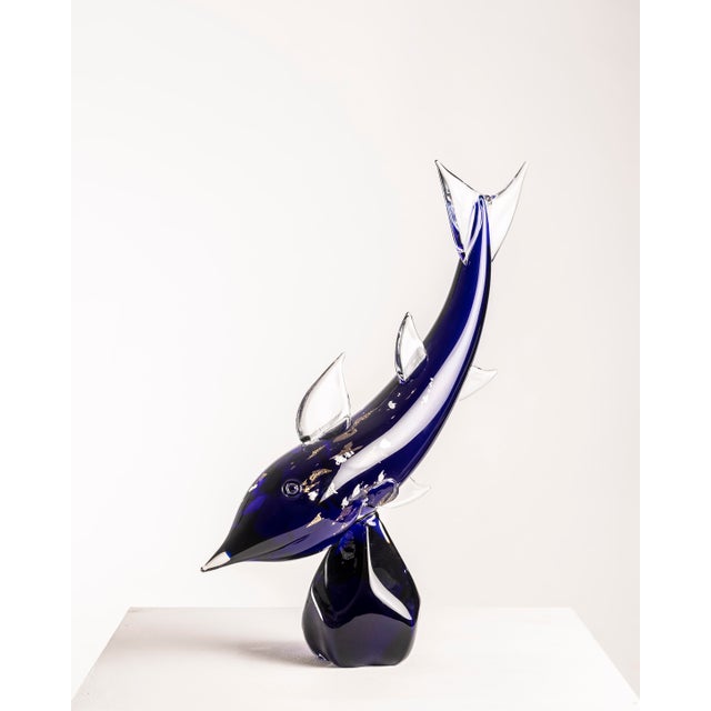 1970s Fish Sculpture in Blue Murano Glass with Gold and Silver Leaf by Vincenzo Nason, 1970s For Sale - Image 5 of 14