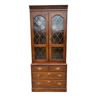 1980s Pennsylvania House Oak Chippendale Cabinet Display Hutch Shelf Chippendale A For Sale