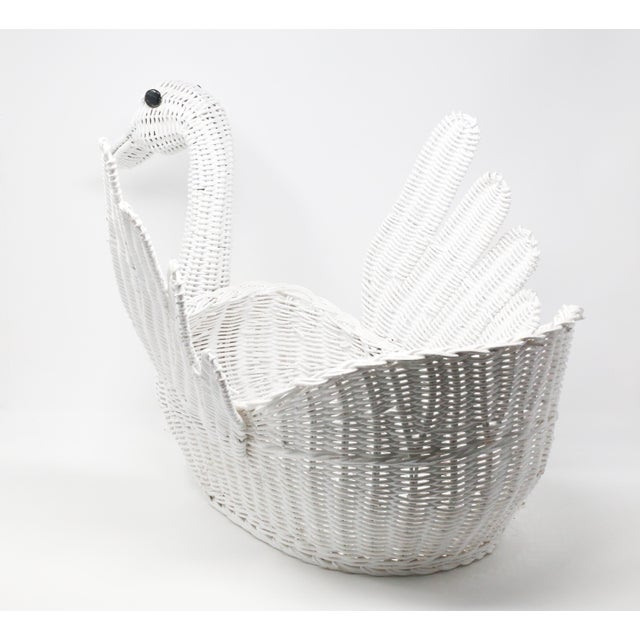 Vintage Large White Wicker Swan Basket | Chairish