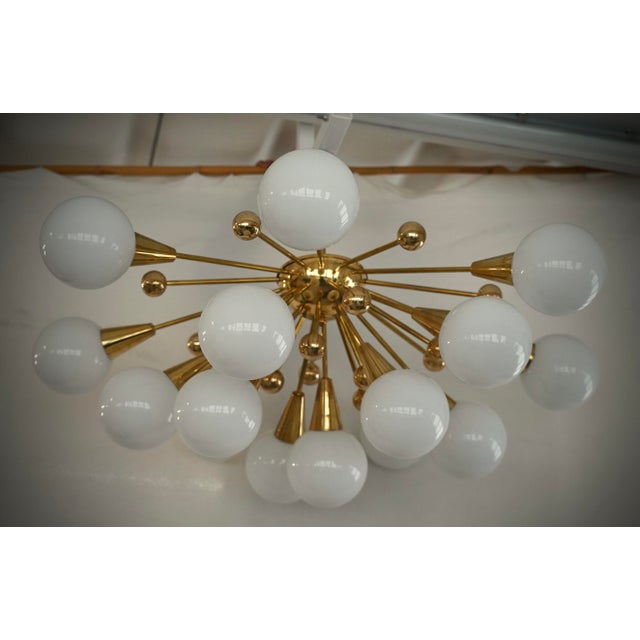 Mid-Century Murano White Art Glass and Brass Chandelier and Pendant For Sale - Image 6 of 10