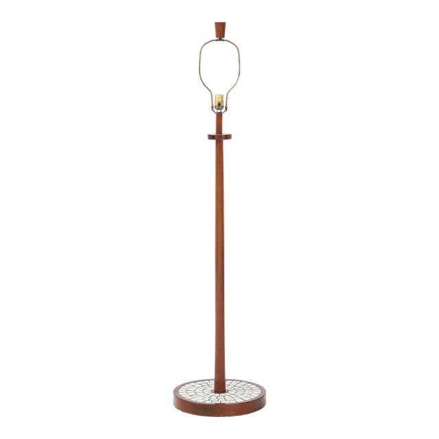 Martz Marshall Studio Ceramic Tile and Walnut Floor Lamp For Sale