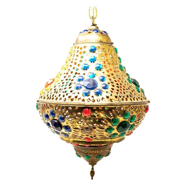 Mid 20th Century Moroccan Brass Hanging Lamp For Sale - Image 11 of 11