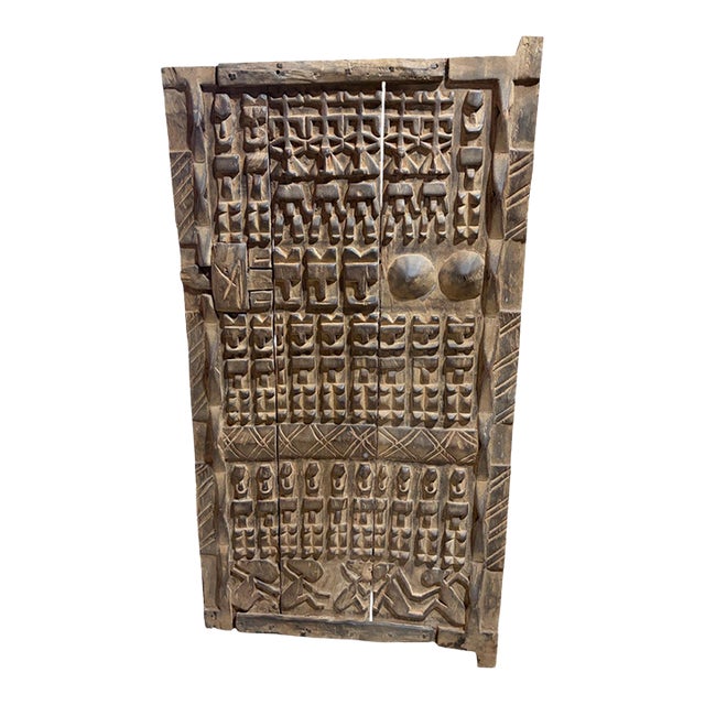 Vintage Dogon Granary Door With Nommo Ancestors Mali African 48" H For Sale