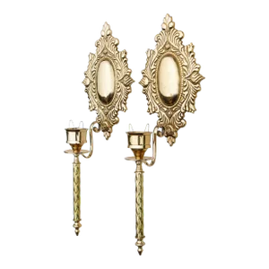 Pair of Vintage Brass Ornate Wall Sconces French Style