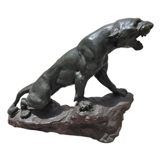 Antique Patinated Bronze Panther Sculpture by Thomas Cartier, 1900 For Sale