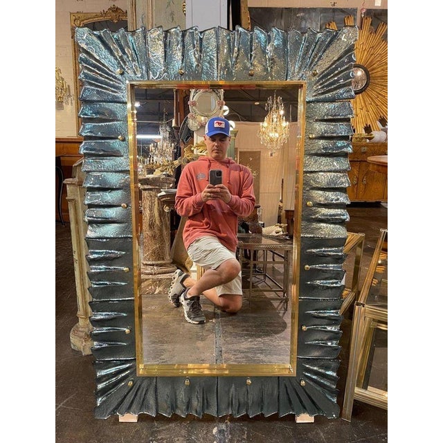 Modern Murano Mirror in Fontana Green For Sale - Image 3 of 8