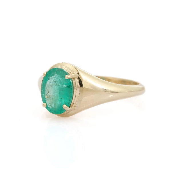 Metal Vintage Style Oval Emerald Chunky Statement Ring Size 6.5 For Sale - Image 7 of 14