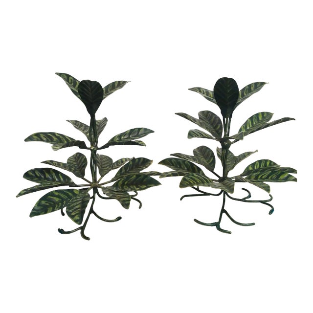 Rare Vintage Metal Tole Decorative Leaf Appetizer Holder Room Decor- a Pair For Sale