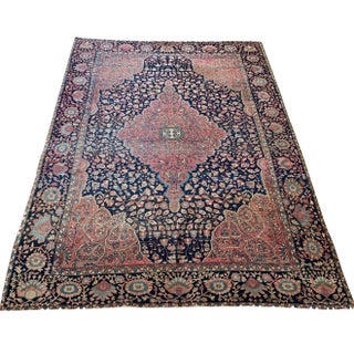 Majestic Navy & Pink Antique Persian Ferehan Sarouk - 9′10″ × 12′11″ For Sale
