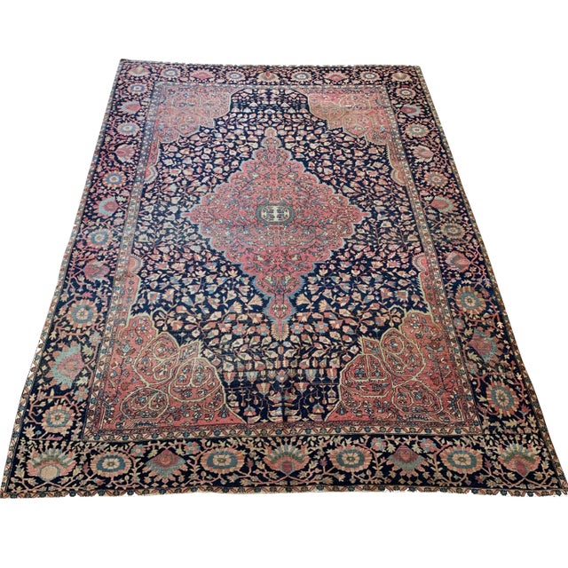 Majestic Navy & Pink Antique Persian Ferehan Sarouk - 9′10″ × 12′11″ For Sale
