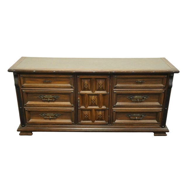 Rustic Stanley Furniture Ranchero Collection Rustic Southwestern Oak 64" Triple Dresser 2955-05 For Sale - Image 3 of 13