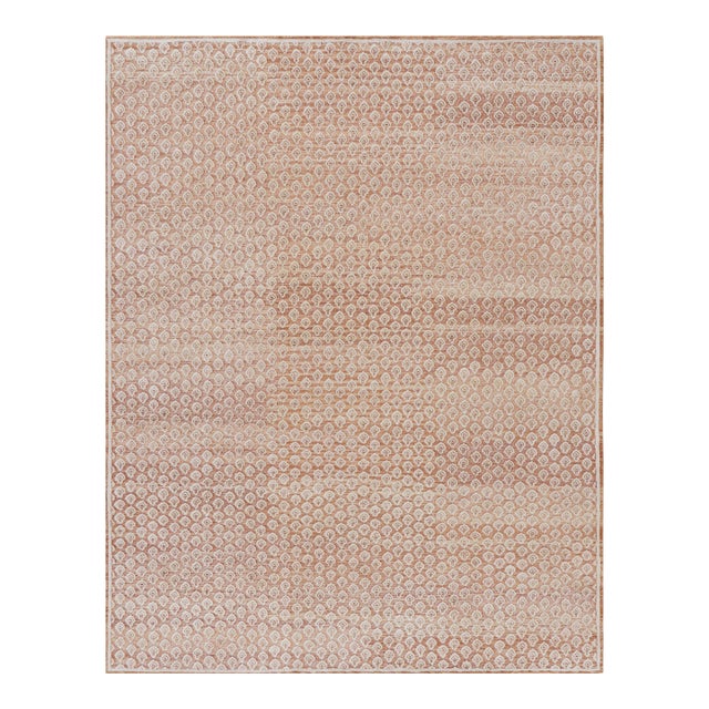 Rug & Kilim’s Modern Block Print Rug in Red and Pink with White Floral Pattern - 10x14 For Sale