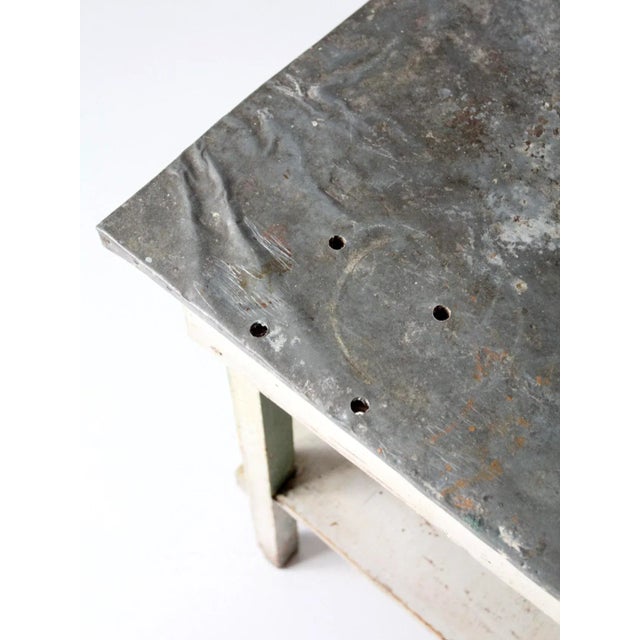 Antique Table With Galvanized Top For Sale - Image 6 of 11