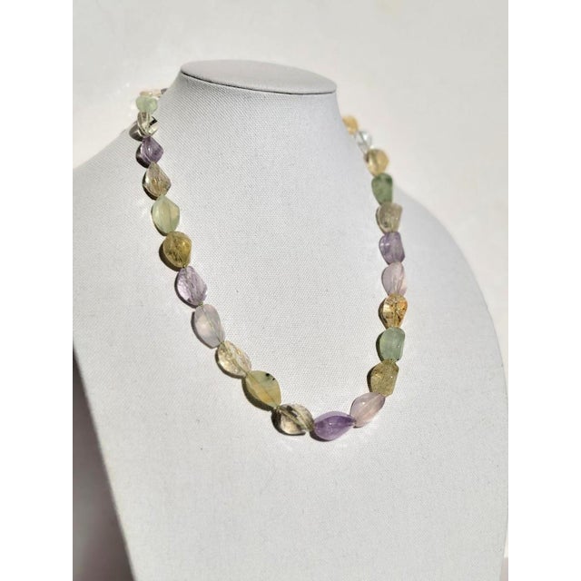 Metal Art Deco Beaded Necklace With Prehnite, Citrine, and Amethyst, 25" For Sale - Image 7 of 10