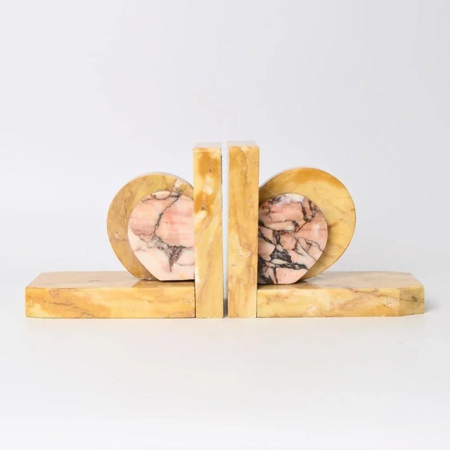 Art Deco Yellow Marble Bookends, 1930s, Set of 2 For Sale - Image 9 of 9