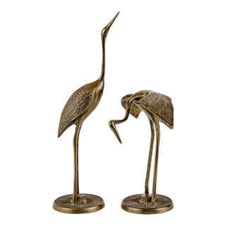 Mid-Century Modern Leonard Brass Crane Figurines (12") For Sale