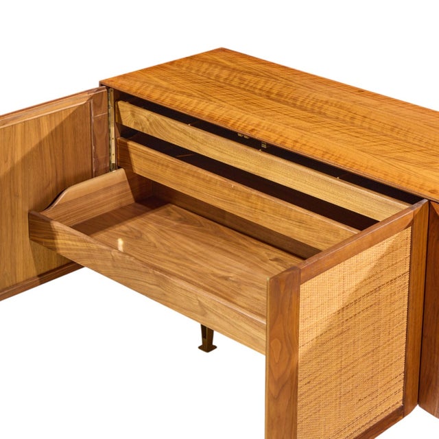 Brown Gio Ponti for Singer & Sons Model 2184 Mid Century Walnut, Cane and Brass Credenza For Sale - Image 8 of 11