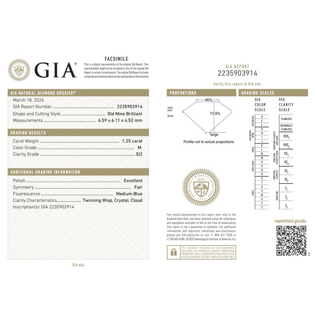 Metal 1920s Art Deco Inspired Gia 1.24 Carat Old Mine Cut Diamond Platinum Engagement Ring, Size 5.5 For Sale - Image 7 of 8