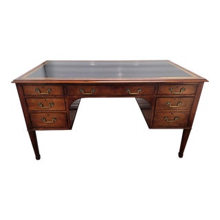 Vintage English-Chippendale-Style 6-Drawer Tooled Leather Top Writing Desk For Sale