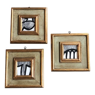 Gallery Wall Collection-3 Original Vintage Abstract Ink Drawings Vintage Italian Frames-Set of 3 1970's For Sale