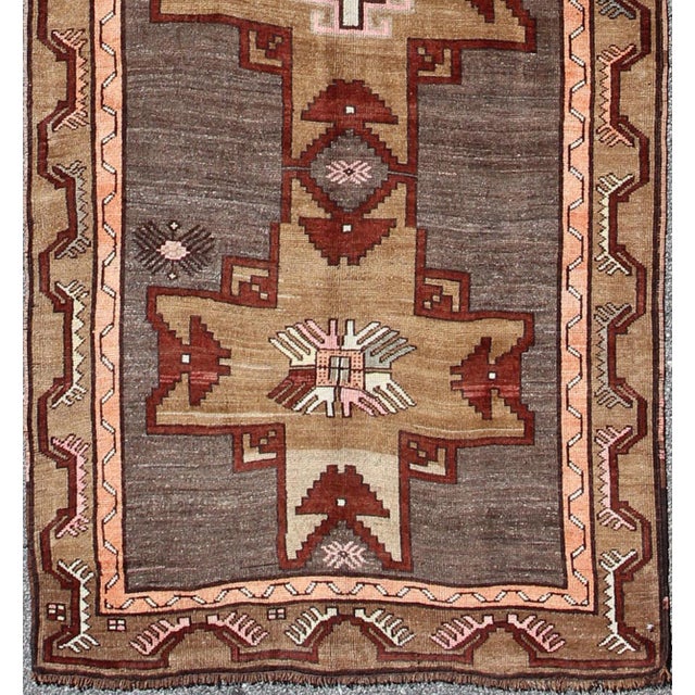 Tribal Vintage Turkish Carpet With Vertical Cross and Geometric Motifs 4'4 X 14'3 For Sale - Image 3 of 9