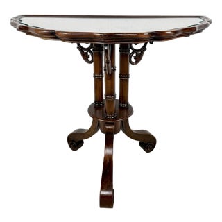 Vintage Southampton Demilune Console Table With Cane & Glass Top For Sale