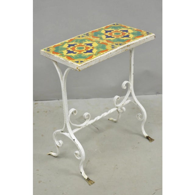 Antique Arts & Crafts Wrought Iron Side Table W/ Catalina California Tile Top For Sale - Image 12 of 15