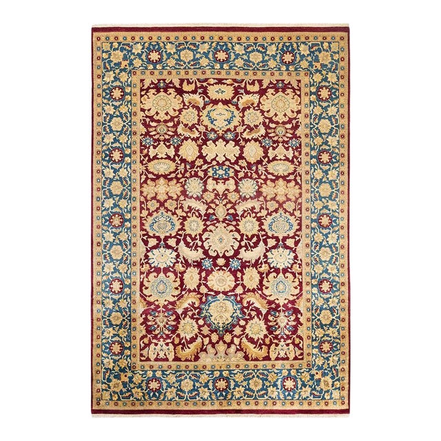 Mogul Collection Hand-Knotted Area Rug - Red 6' 1" x 9' 1" For Sale