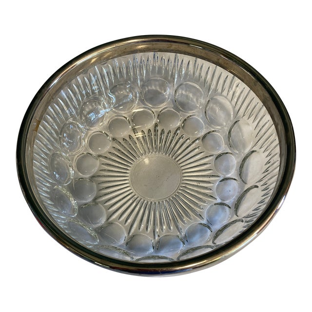 Vintage French Cut Glass Bowl With Silver Rim For Sale