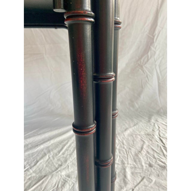 Vintage Baker Furniture Faux Bamboo With Fretwork Asian Chinoiserie Tray Table For Sale - Image 9 of 11