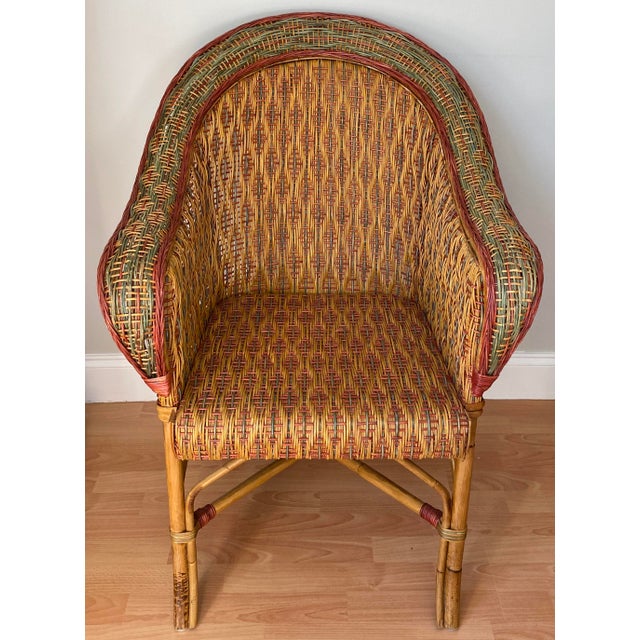 Set of 6 Vintage American Wicker & Rattan Barrel-Back Armchairs, MCM Coastal For Sale - Image 9 of 12