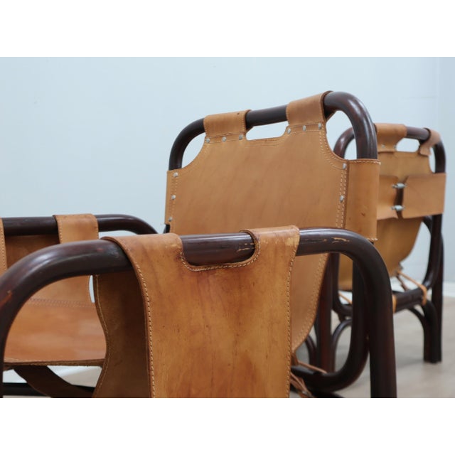 Brown Mid-Century Armchair in Leather and Bamboo from Tito Agnoli, 1960s For Sale - Image 8 of 16
