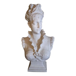 Large Italian White Crackle Glaze Porcelain Lady Bust Sculpture, 1970s , 23 Inches Tall For Sale